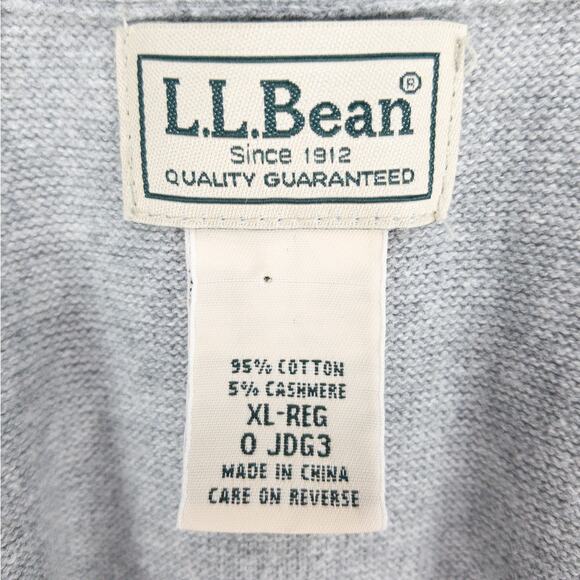 L.L. Bean Cashmere Blend Sweater Men's XL Regular Gray V-neck Ribbed Neck - Picture 3 of 9